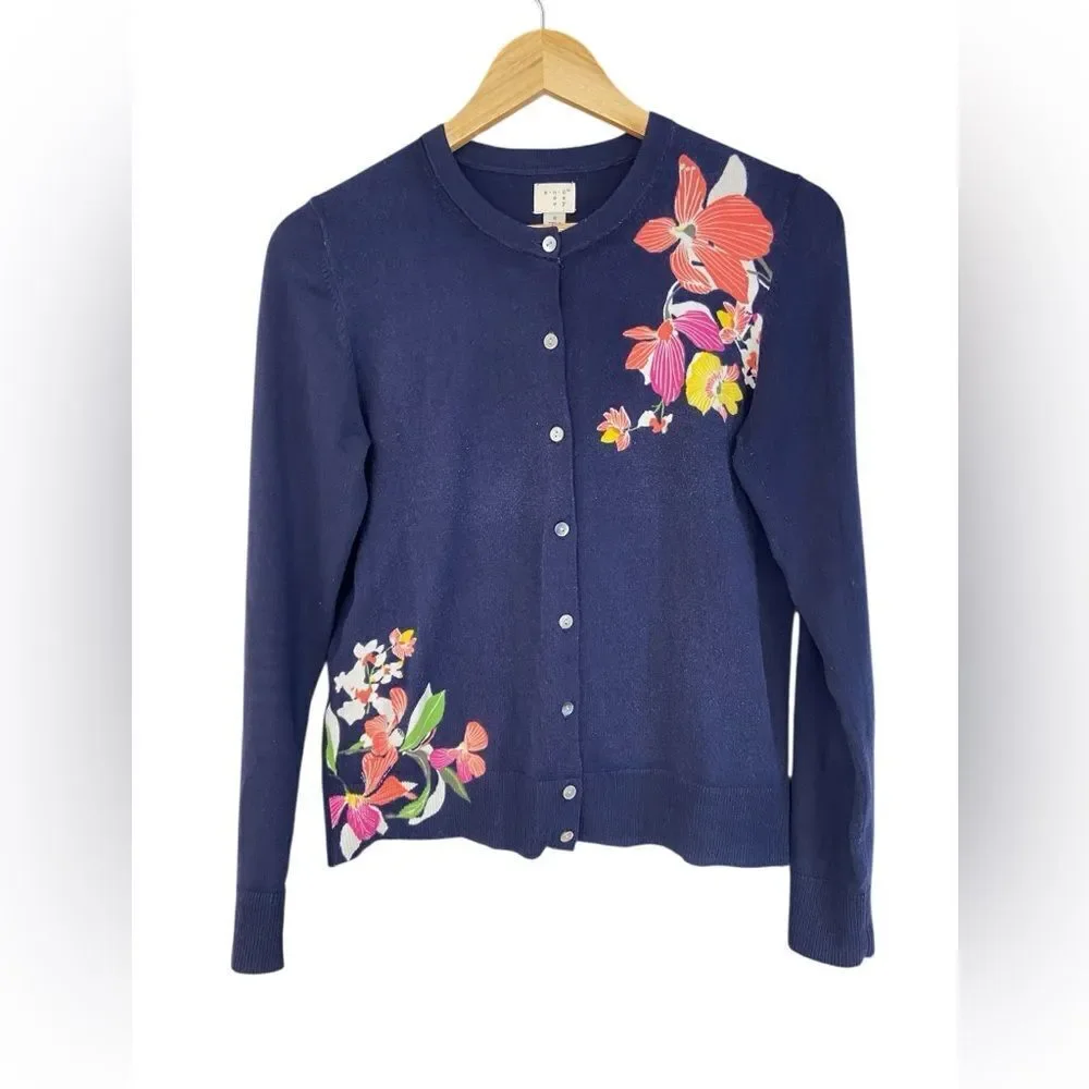 A New Day Navy Blue and floral long sleeve cardigan. Size small